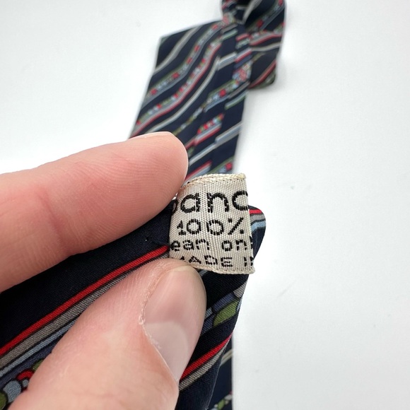 Vintage Pancaldi Blue Geometric Striped Silk Tie - Picture 3 of 10